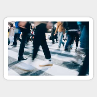 Blurred Legs of People Crossing Shibuya Crossing in Tokyo Sticker